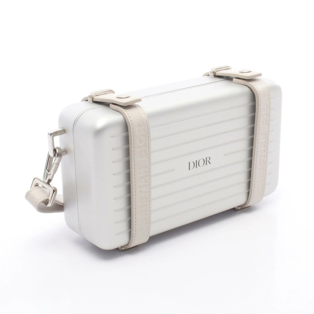 Dior Clutch Leather Tones RIMOWA Gray Shoulder Bag Silver Aluminum